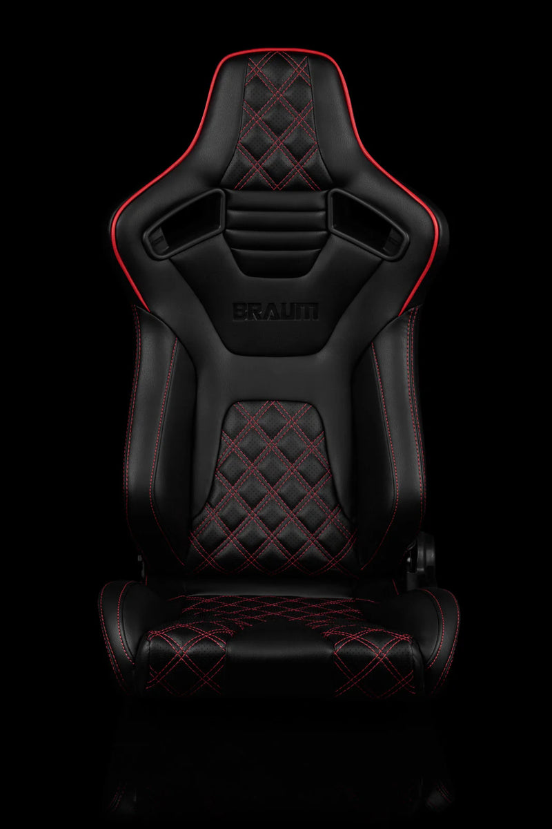 ELITE-X Series Sport Reclinable Seat - Black / Red Diamond Stitching W/ Heater Installed
